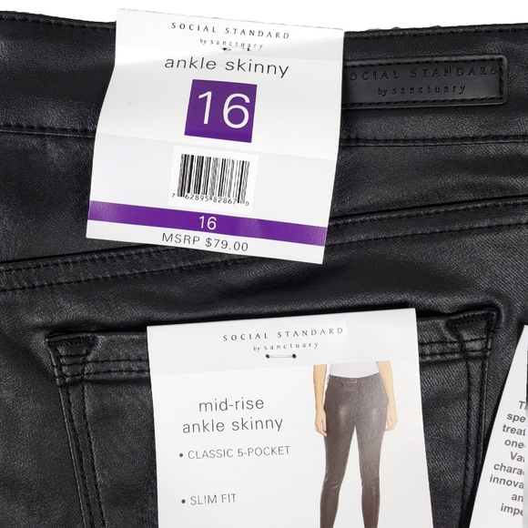 NWT Sanctuary Blk Coated Skinny Jeans 16 + Hoodie - Picture 9 of 13